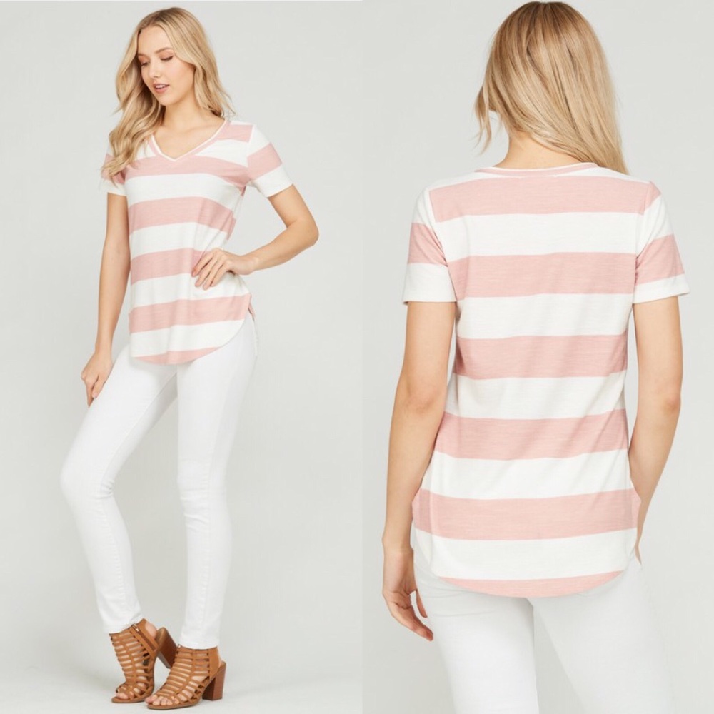 V neck stripe print top
